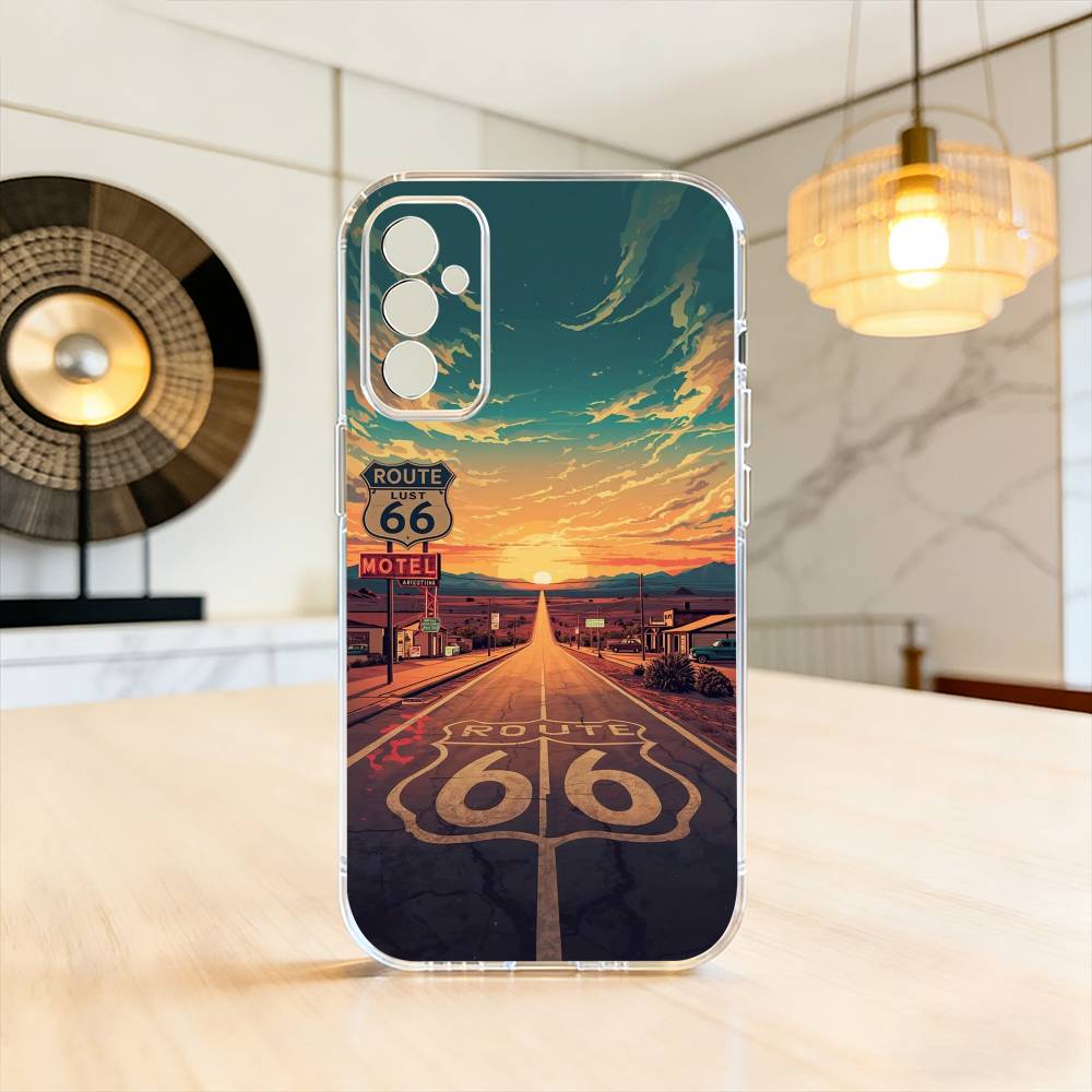 

A-American R-Route 66 Phone Case For SamsungA10,12,20,21S,30,31,40,50,51,52,70,71 Transparent Cover Samsung a50 30s 50s