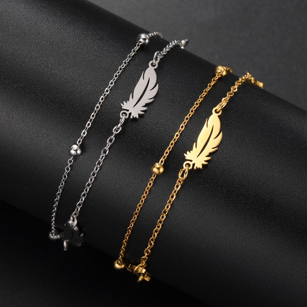 Cazador Feather Charms Women's Bracelet Stainless Steel Jewelry Beads Chain Hand Bracelet Birthday Gift Trend 2026 Wholesale