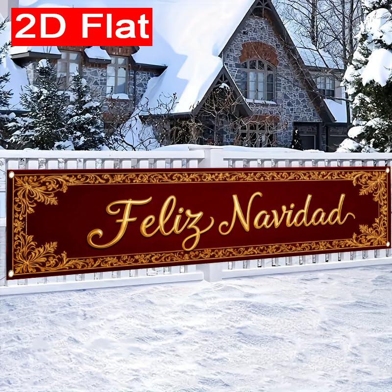 Spanish Festive Xmas Merry Christmas Outdoor Banner, Garden Fence Porch Decoration