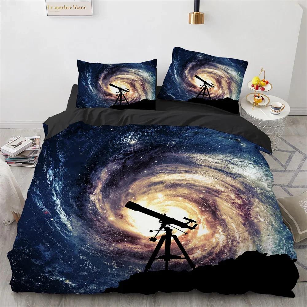 Galaxy Planet King Queen Duvet Cover Universe Sky Bedding Set 3D Blue Earth Outer Space Astronomy 2/3pcs Polyester Quilt Cover