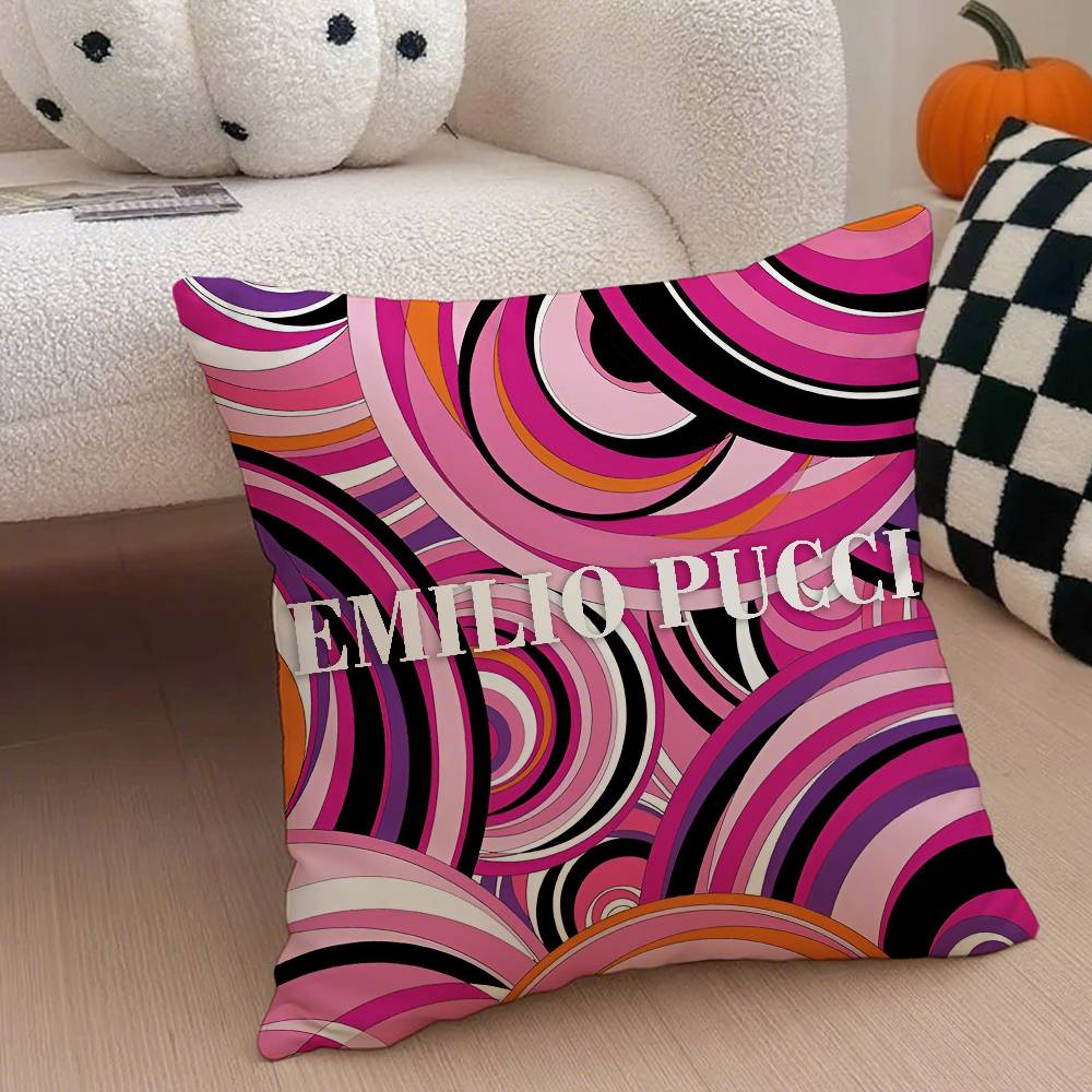 E-Emilio P-Pucci Logo Fashion Pillow Case Anti-dustmite Pillowcase Invisible Zipper Silky Short Plush Sofa Cushion Cover