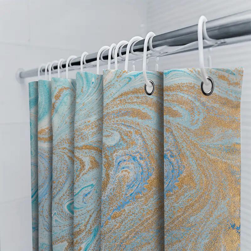Luxury Marble Pattern Shower Curtain Waterproof Bathroom Decoration Print Home Decor Shiny Metal Gold Blue White Colorful Modern