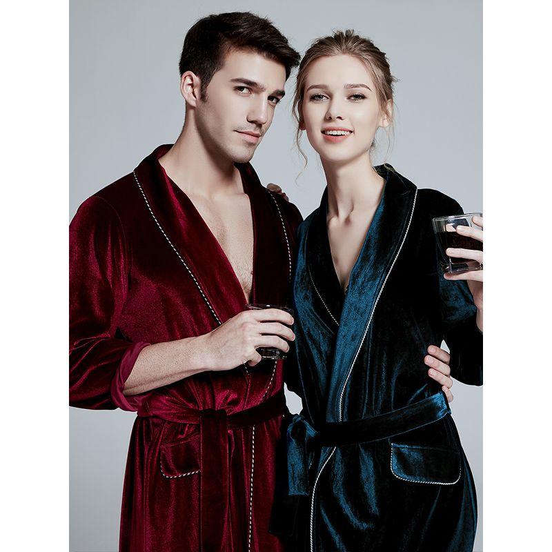 Celebrity Style High-End Temperament Couple Men's and Women's Nightgown Gold Velvet Wedding Morning Gowns Autumn Pajamas Homewear Bathrobe