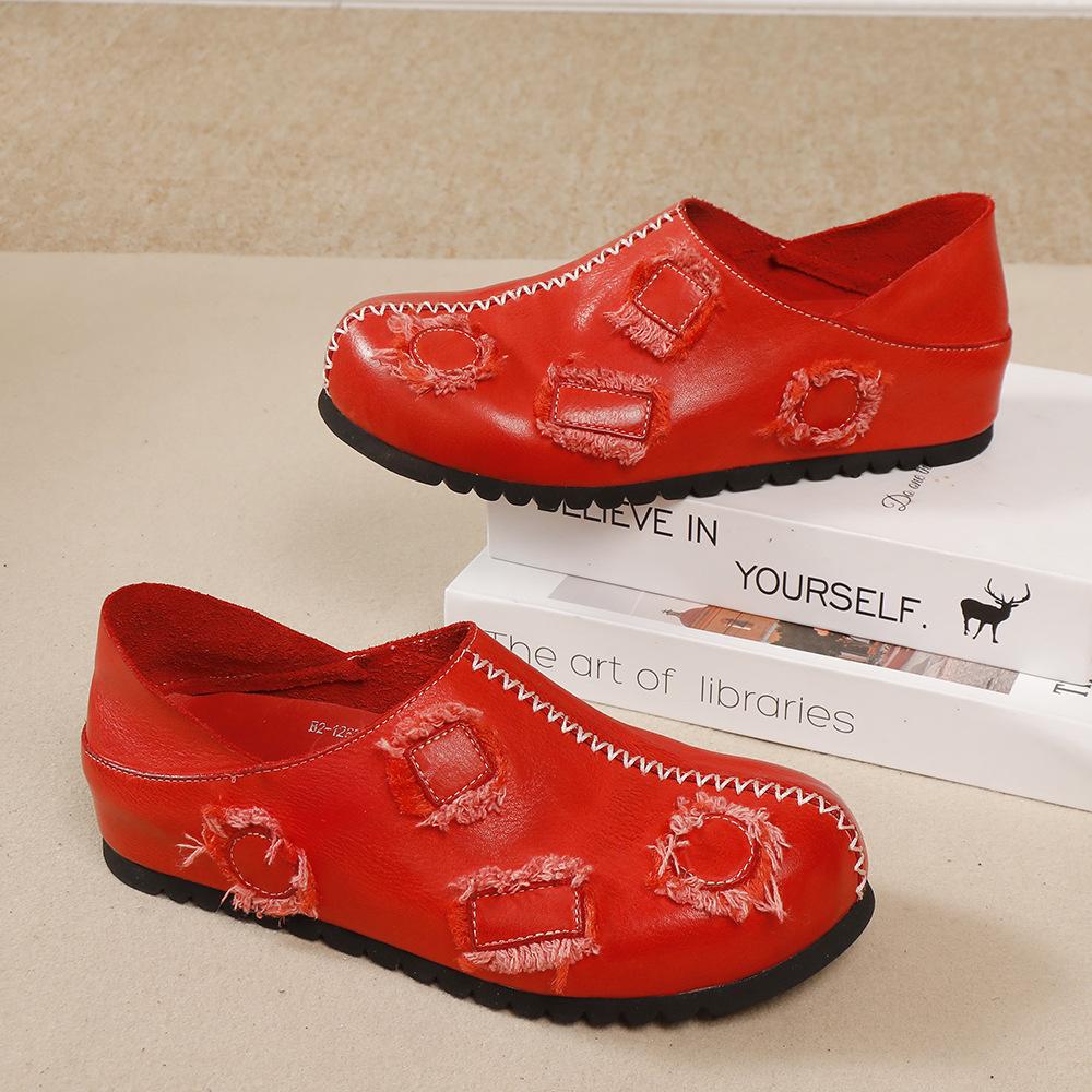 Johnature Damskie buty z prawdziwej skóry Wysokiej jakości mokasyny z pełnej skóry Wszechstronne płaskie buty na cztery pory roku