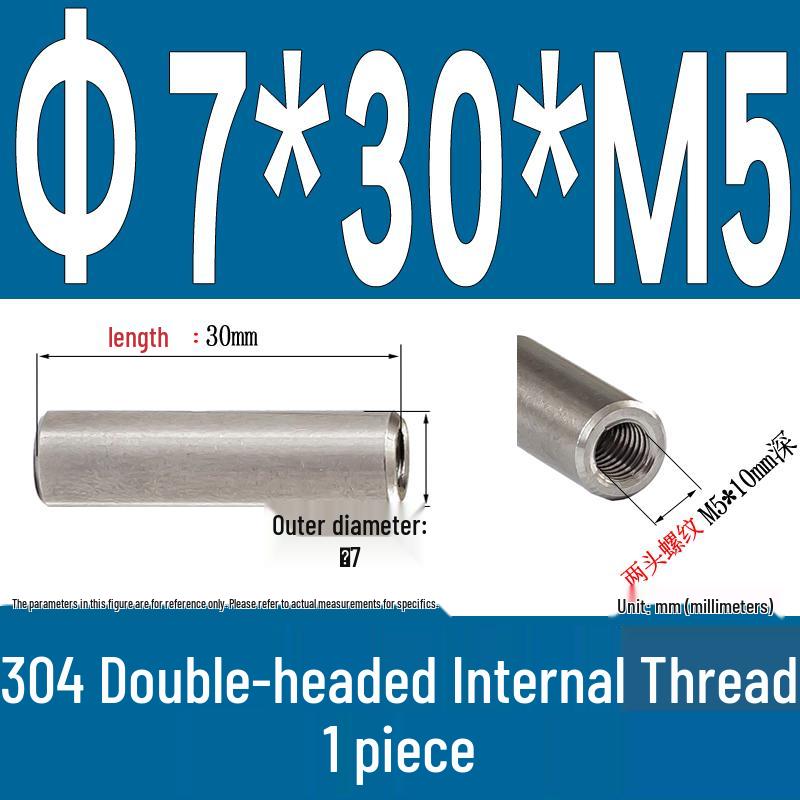 Stainless Steel 304 Double-Ended Threaded Cylindrical Guide Pin with Dual-End Holes