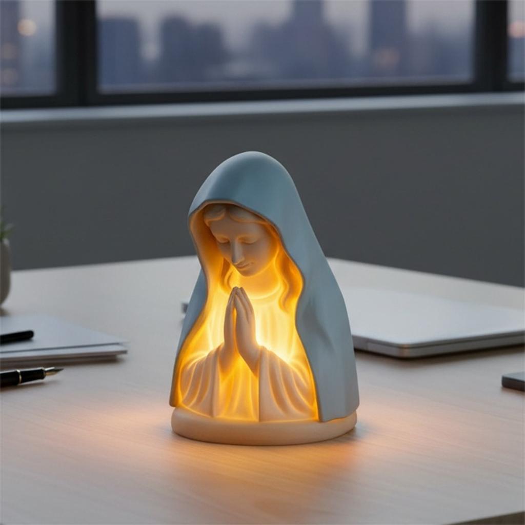 Elegante Religiöse Statuenlampe Handgefertigt Jungfrau Maria Katholisches Dekor Tischlampe Heimdekoration Schreibtischzubehör zum Lesen