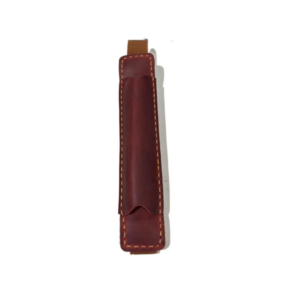 Elastic Band Pen Case Holder Crazy Horse Leather Portable Pen Pouch Leather Pencil Bag  Anime Fan