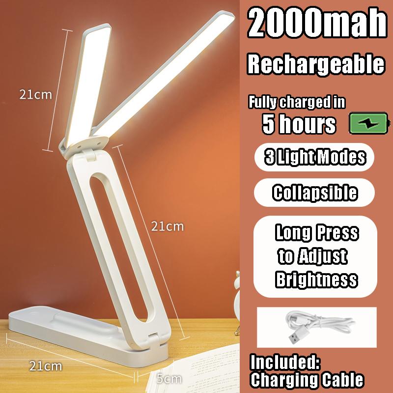 LED Desk Lamp Multifunctional Foldable Reading Book Light 3 Light Colors Rechargeable Portable Lighting for Study or Official