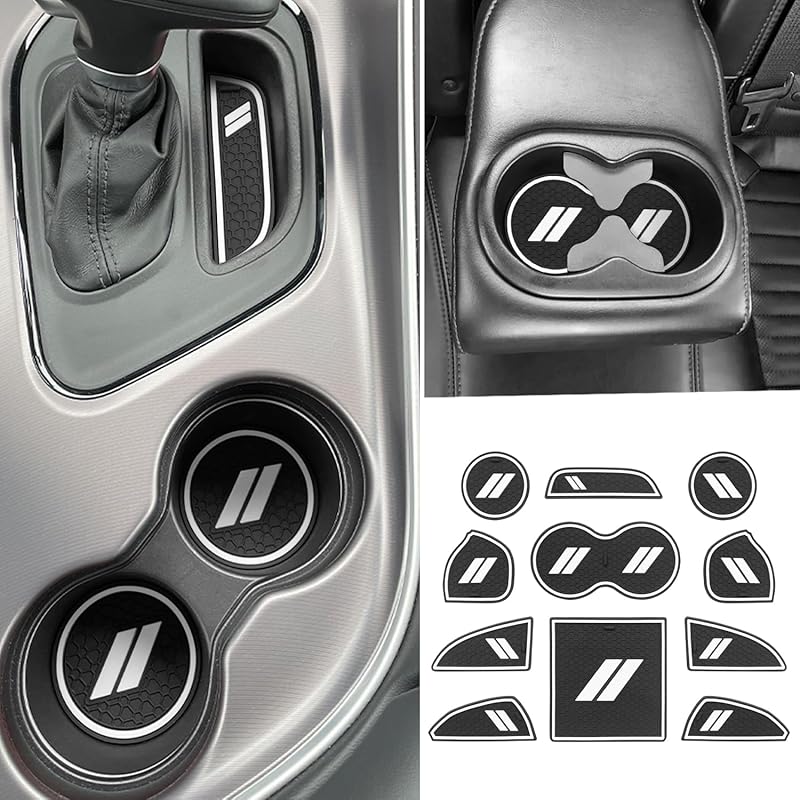 For Dodge Challenger Accessories 2015-2024  Fits Cup Holder Ert Anti-Dust Mats Door Pocket Center Console Liners(Black Trim) - 11 PCS Set