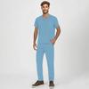 Men's Short-sleeved V-neck Solid Color Printed Breast Pocket Care Top Elastic Waist Trousers Two-piece Work Suit