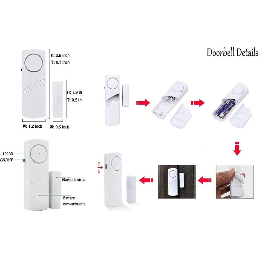 4er-Pack Tür-Fenster-Alarm, Magnetischer Einbruchwarnsensor, Laute Türalarme für Kindersicherheit, DIY für Haussicherheit, Büroschutz, Einkaufsgeschäft