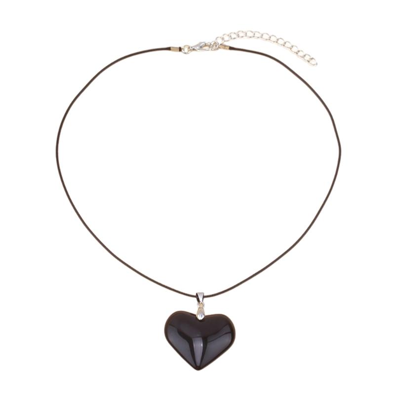 Elegant Long Neck Chain Adjustable Rope Collarbone Chains Choker Glass Heart Pendant Neckchains Jewelry for Women Girls