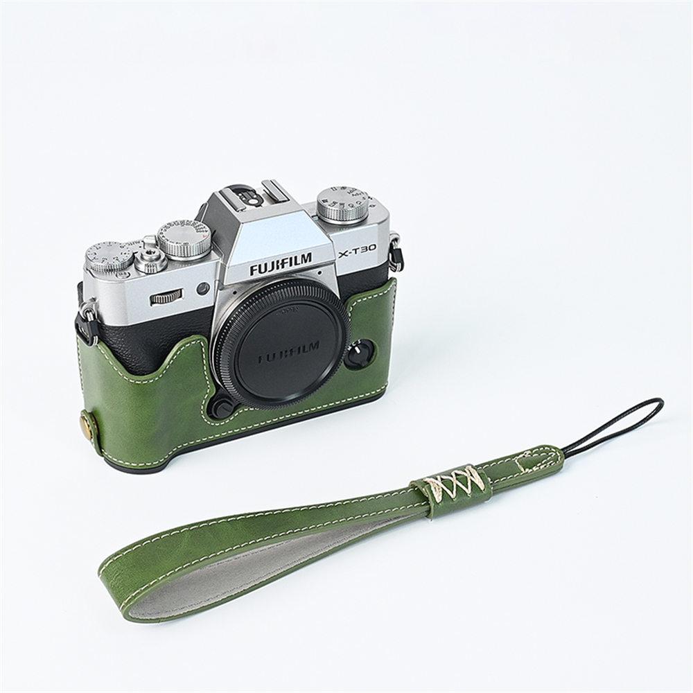 Öldruck PU-Leder Kamera Halbtasche für Fujifilm XT30II XT30 XT20 XT10 Fuji X-T30 X-T30II X-T20 X-T10 Batteriezugang Mit Riemen