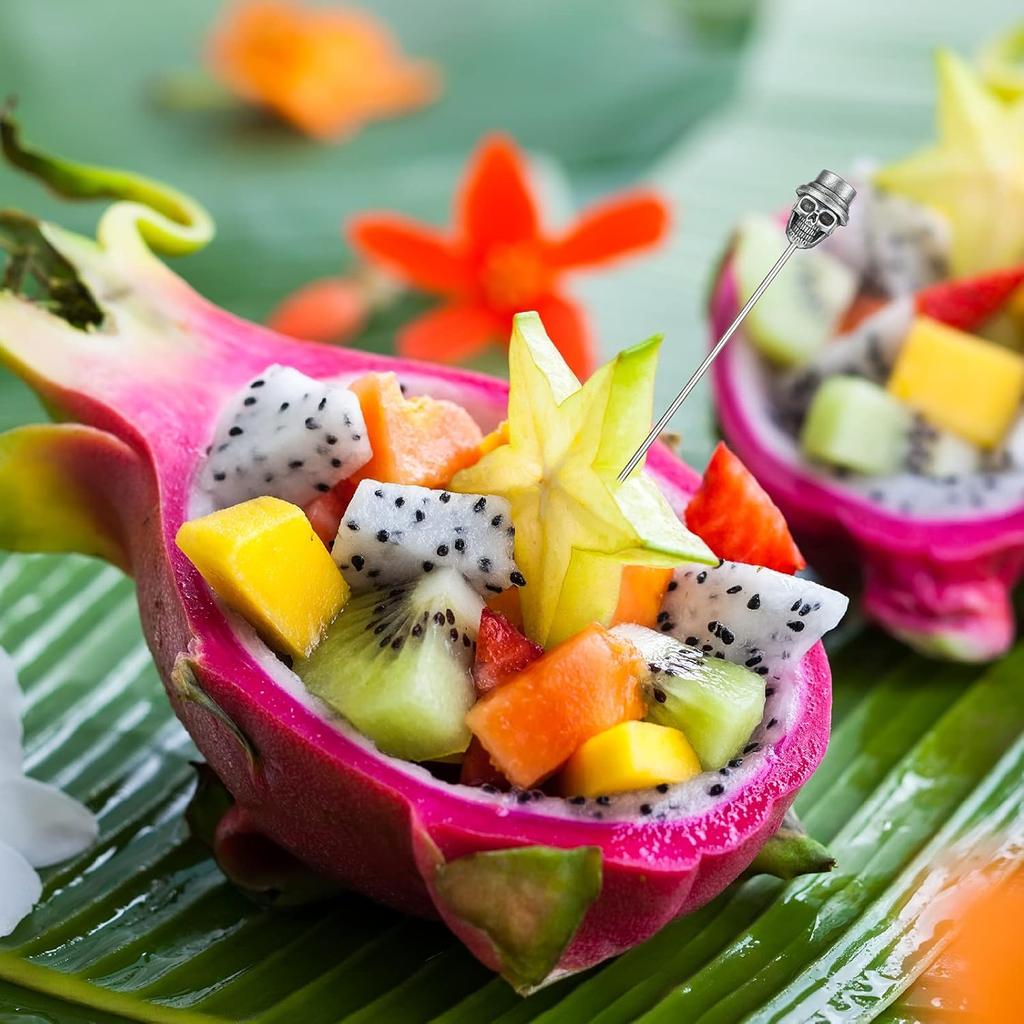 Patelai 5 Pieces Cocktail Picks Skull Stainless Steel Fruit Sticks Reble Toothpicks for Cocktail Halloween