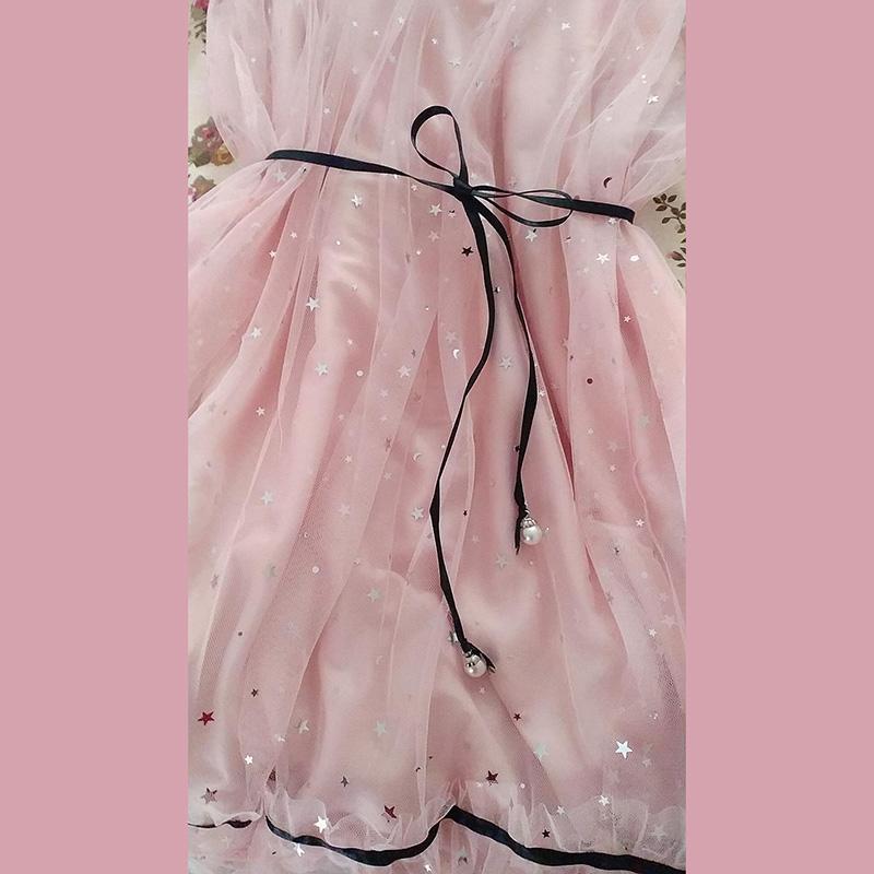 Süßes süßes Mädchen, Stern, Perlenschleife, Feenschleier, Rüschen, ausgestellte Ärmel, Studentin, Hochzeit, Brautjungfer, Party