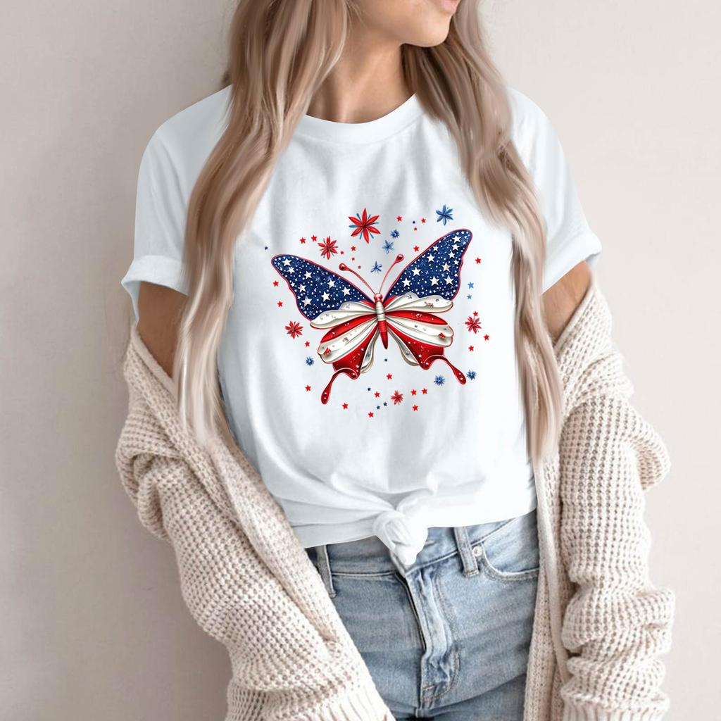 Women's Round Neck Printed Short-sleeved T-shirt Top