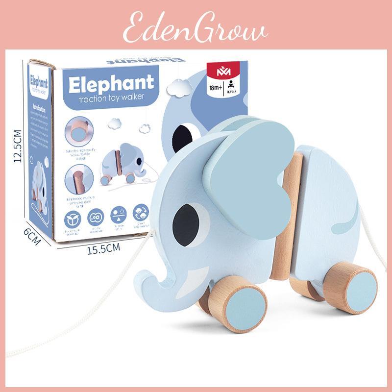Wooden Pull Kids Rope Elephant Cart Toy For Toddler Learning And Entertainment