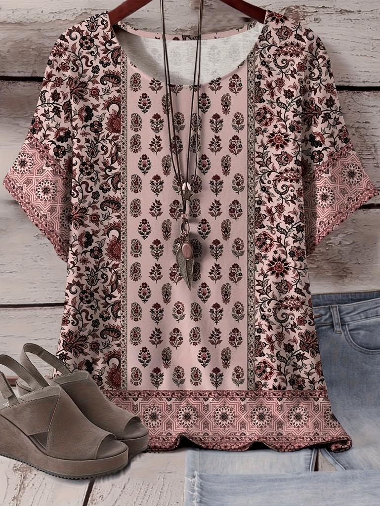 Women's Short Sleeves T-Shirt Elegant 3D Bohemian Print Short Sleeve Tees Woman T-Shirt Tops Oversized Summer Women's Clothing
