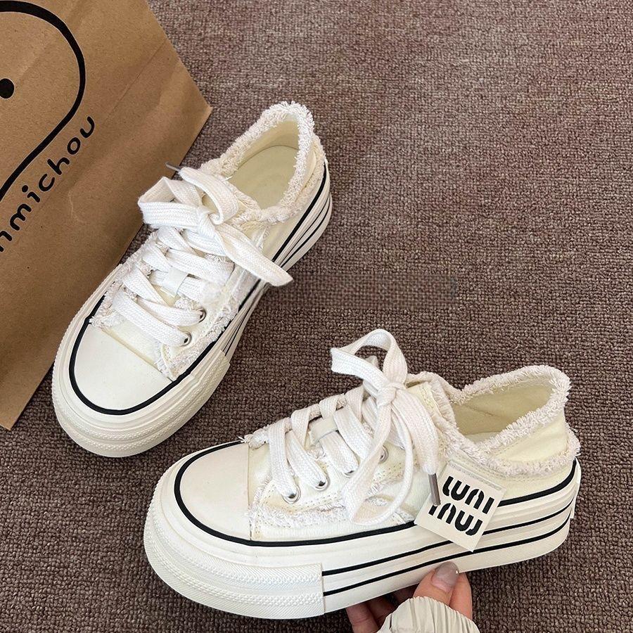 Rosa Quaste raue Kante Plateau Canvas Schuhe Damen Sommer neu zwei Tragearten lässige vielseitige Board Schuhe