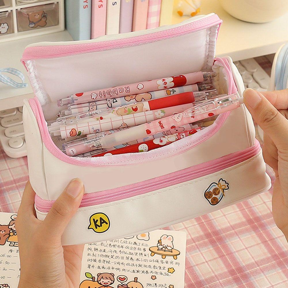 Creative PU cute pencil case school storage bag Leather cosmetic bag big pen case for girl pen bag Strawberry kawaii pen