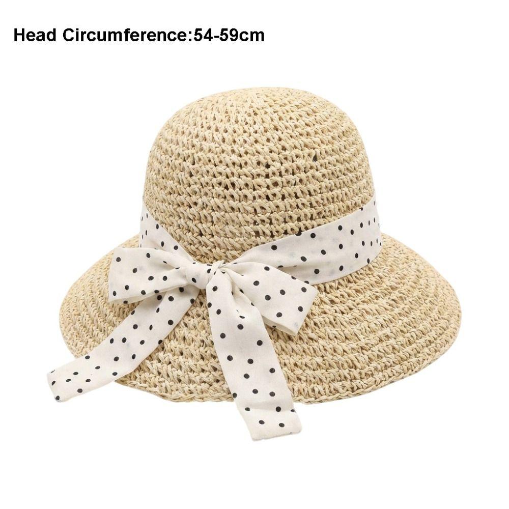 Wide Brim Straw Hat Polka Dot Sunshade Hat Fashion Sunscreen Hat  Seaside Beach
