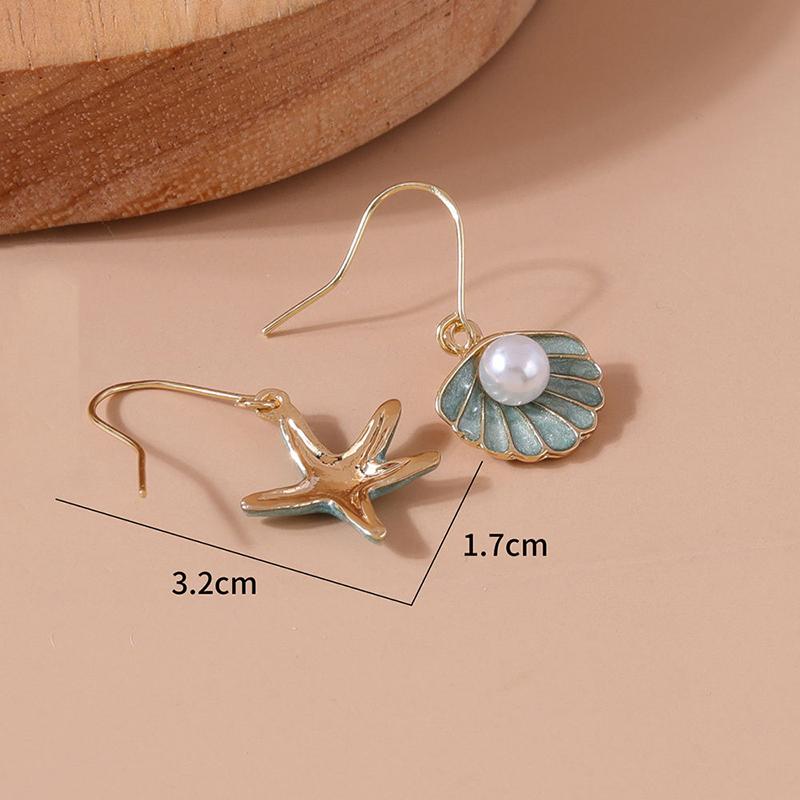 Obega Vintage Gold Color Starfish Shell Stud Earrings for Women Small Cute Imitation Pearl Earrings Banquet Wedding Jewelry