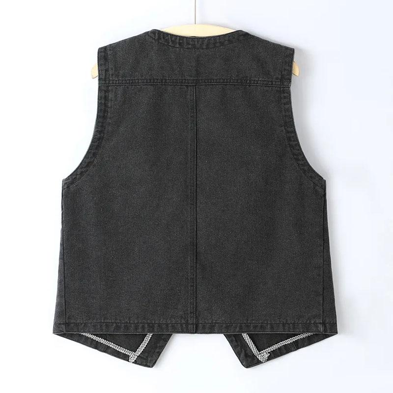 Denim Vest Jacket Summer Vintage Women Casual Solid Color Sleeveless Jean Jacket Top