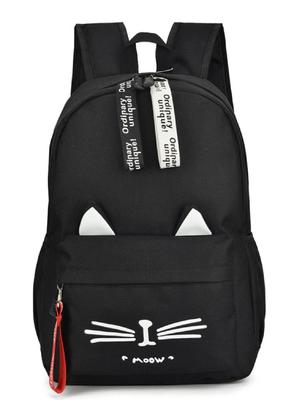 Sac à dos bleu Refrain avec oreilles de chat pour femme, Toile, Léger, Grande capacité, Parfait pour les étudiants, l'école et les enfants, Filles (Noir)