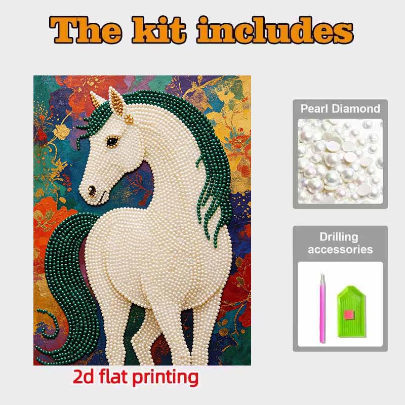 5D Pearl Painting Handmade DIY Elegant Horse Home Office Desktop Decoration Painting