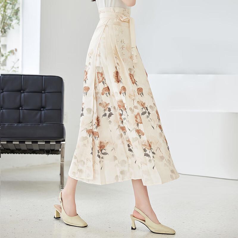 VICTORIA&VERA New Chinese Style Rose Print Horse-Face Midi Skirt