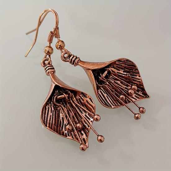 1 Pair Women Earrings Ethnic Style Plant Leaf Design Faux Obsidian Inlaid Hook Earrings Jewelry Gift Accessories