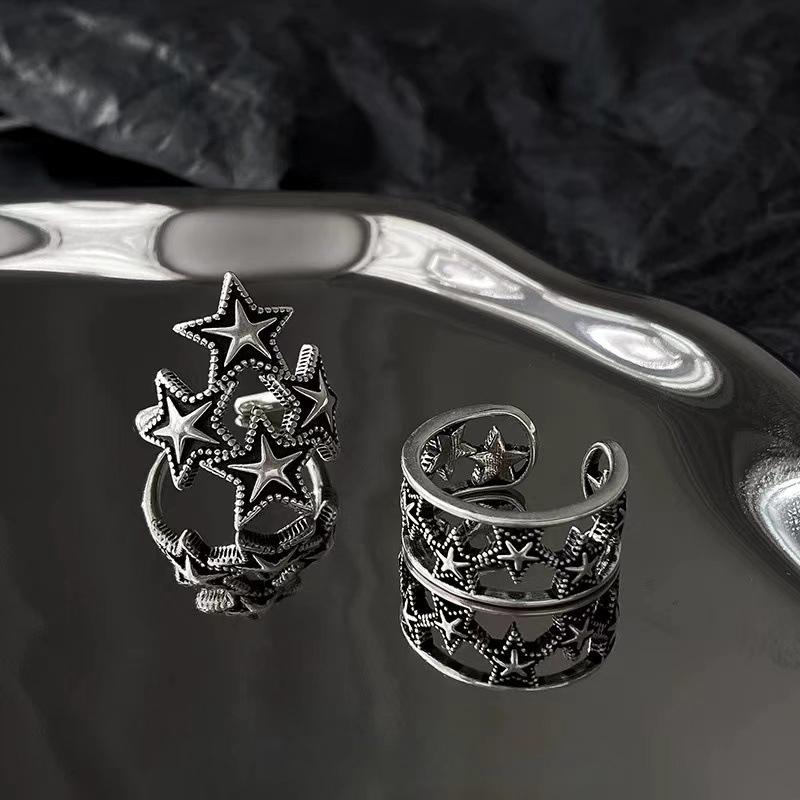 Fashionable Punk Pentagram Geometric Star Adjustable Ring Neutral Retro Irregular Creative Daily Jewelry Gift