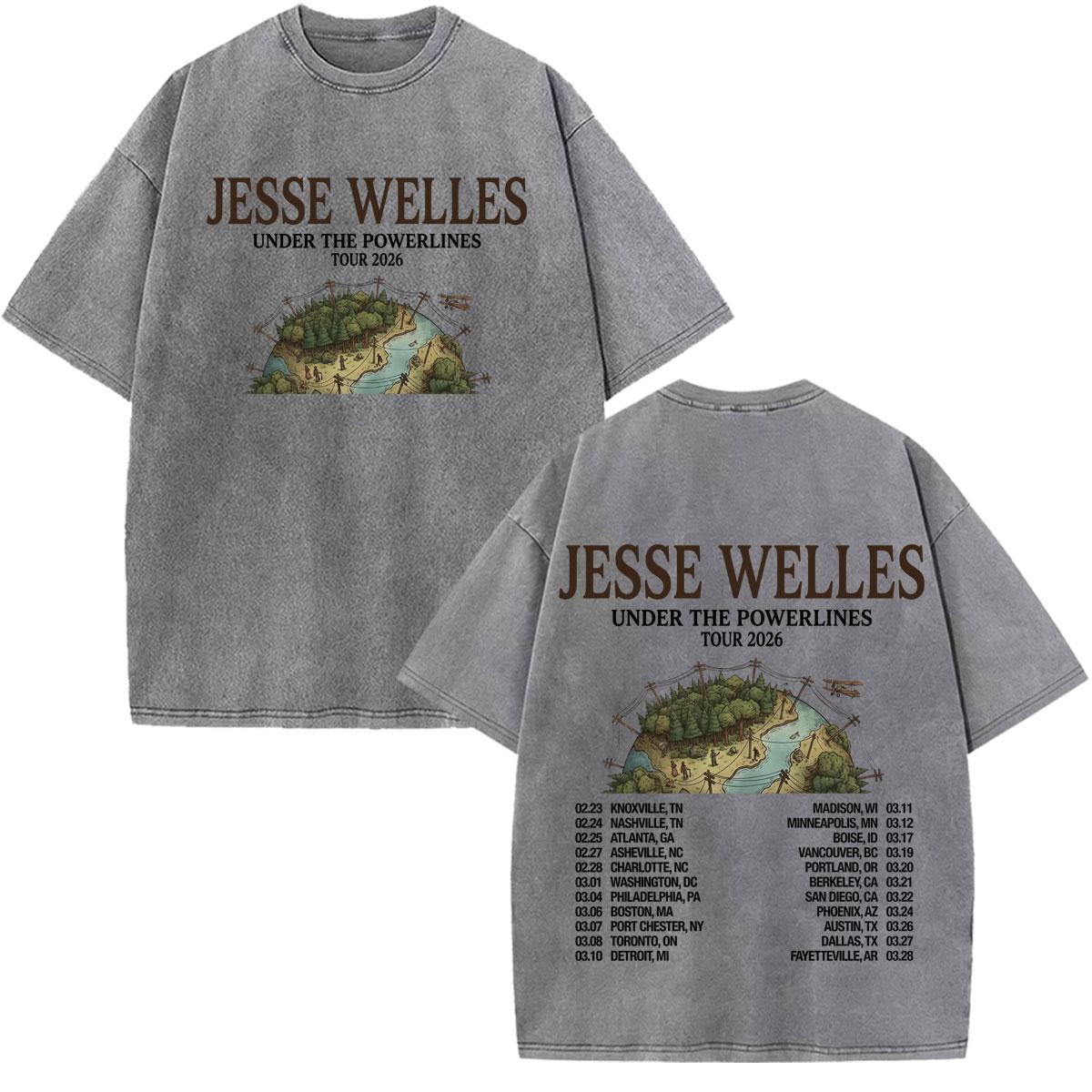 Jesse Welles Middle Earth Tour Print Tshirt Unisex Women Fashion Tshirt Shortsleeved Casual Cotton Vintage Washed Tshirts S