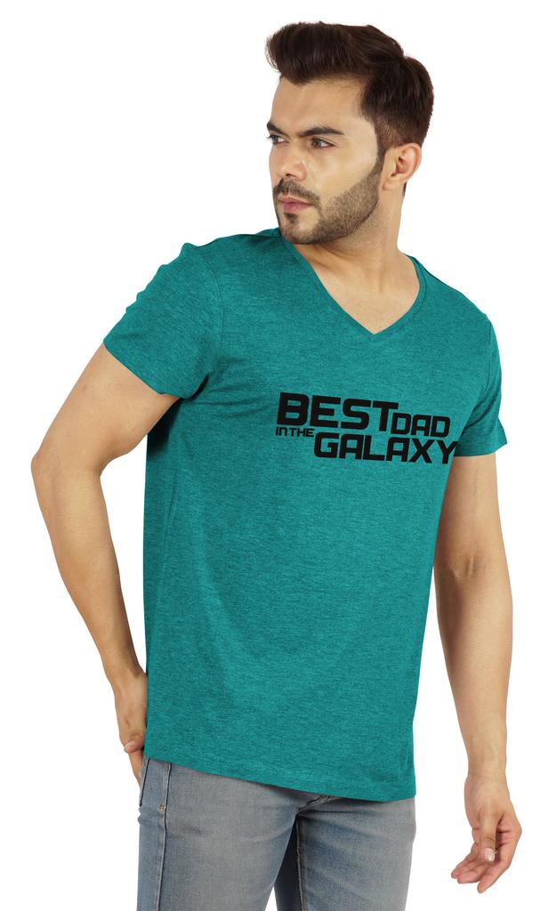 Inkmeso V-Neck Tee Shirt For Men Graphic Print   Best Dad In The Galaxy   Tshirt For Father's Day Gift Jersey