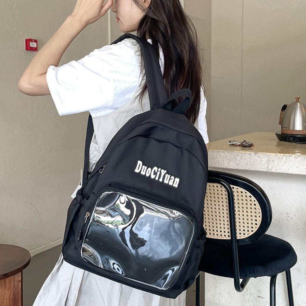

Solid Color Pockets Itabag Large Capacity Korean Style School Bag Jk Transparent Backpack Unisex