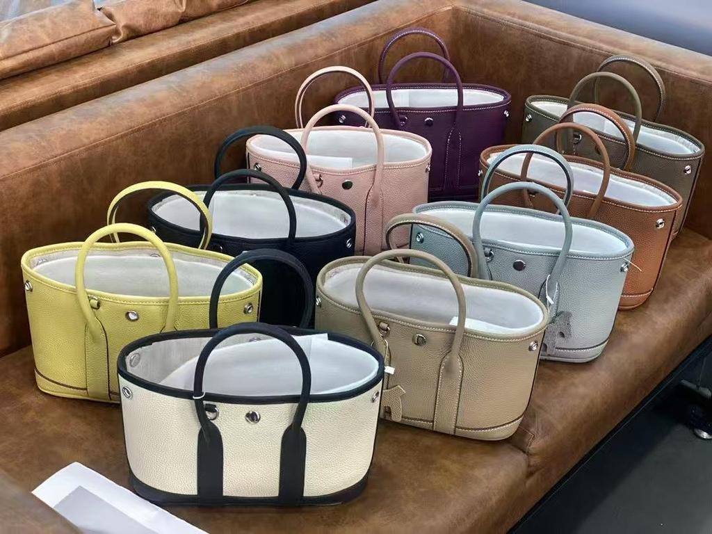 Women's Genuine Cowhide Leather Garden Tote - Large Capacity Bucket Shoulder Bag