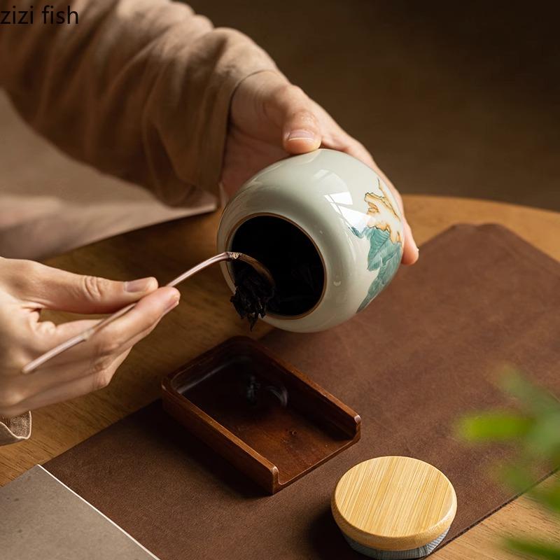 Vintage Ceramic Tea Cans Creative Hand-painted Pattern Tea Box Sealed Storage Jar Candy Jars Household Teaware Accessories