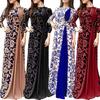 Plus Size Evening Party Medieval Women Floral Print 3/4 Sleeve Maxi Dress Gown