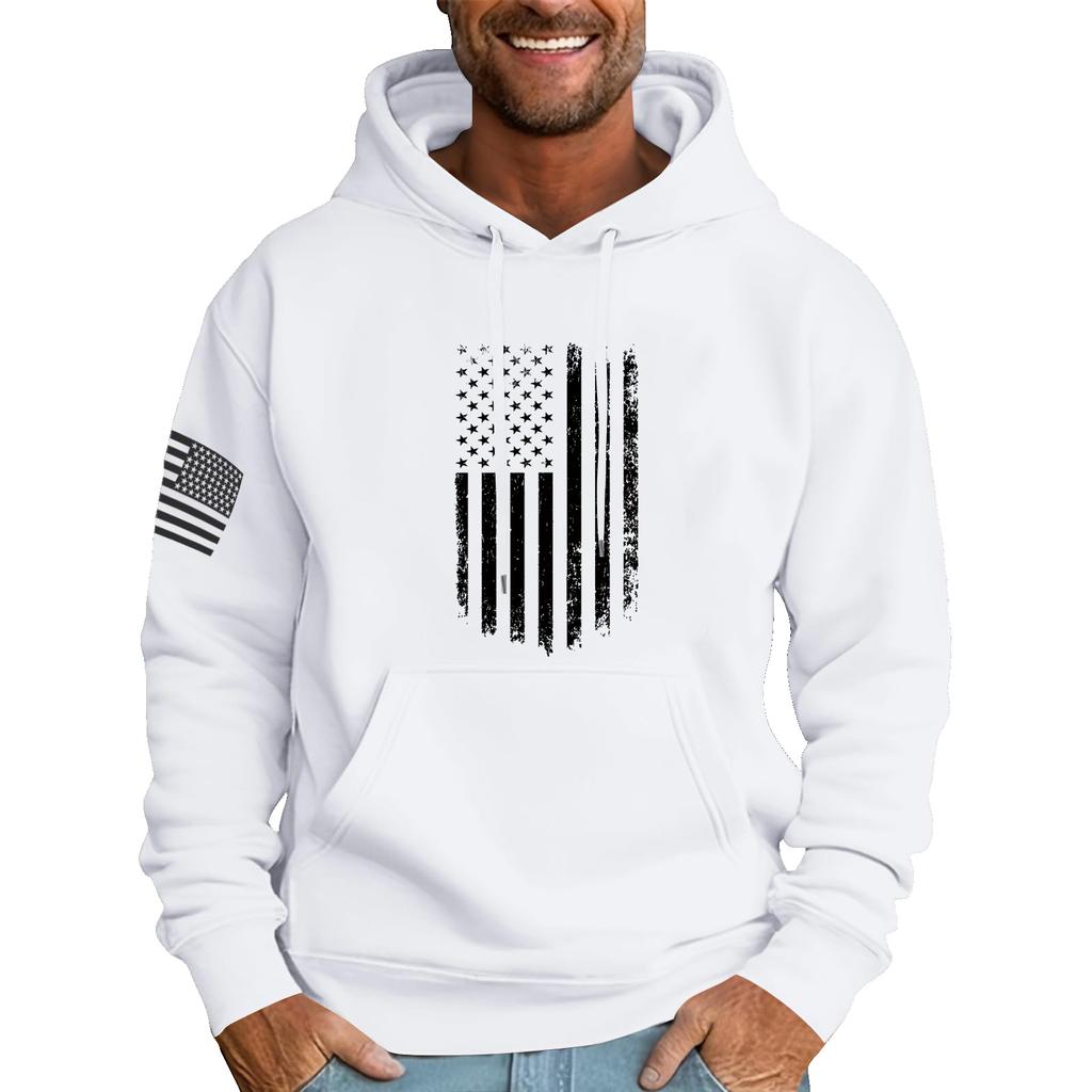 Men's Loose Flag Printed Hooded Sweatshirt Men's Casual Fashion Sports Sweatshirt