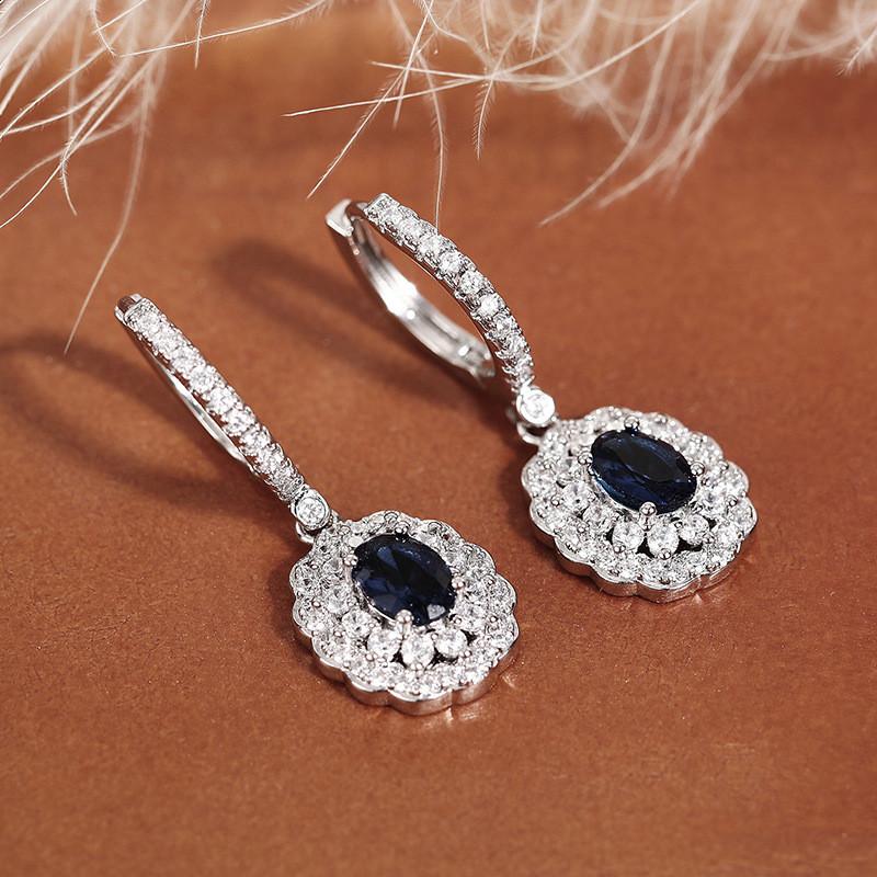 925 Sterling Silver Drop Earrings Blue CZ Inlay Fashion Jewelry Dangle Earrings for Ladies Party Wedding Anniversary