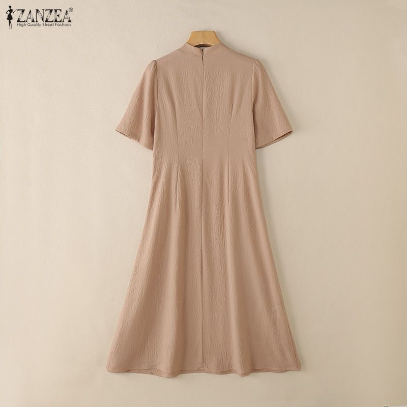 ZANZEA Damska letnia casualowa sukienka z krótkim rękawem i kołnierzykiem