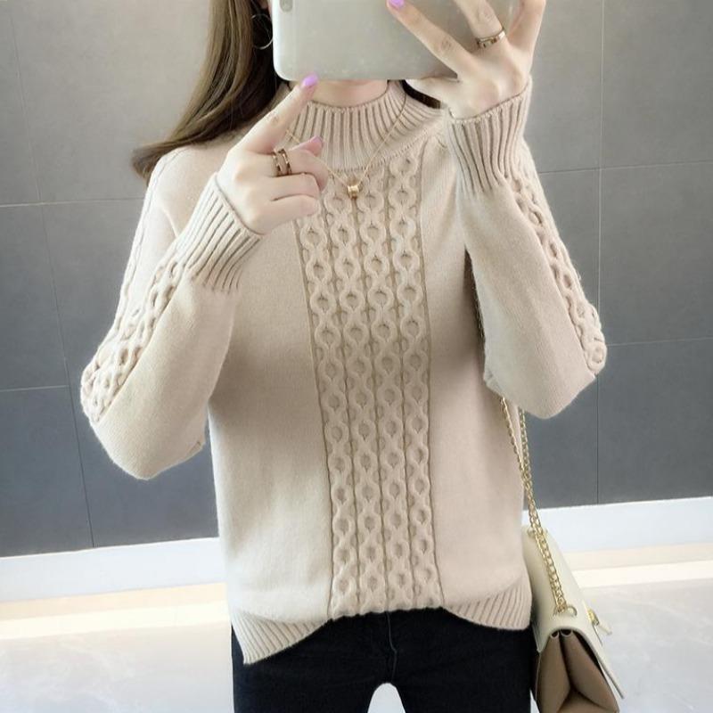Pletený svetr pro ženy s polovičním vysokým límcem, volný svetr, svetr se středním límcem, pulovr, podzimní a zimní móda, podzimní a zimní top