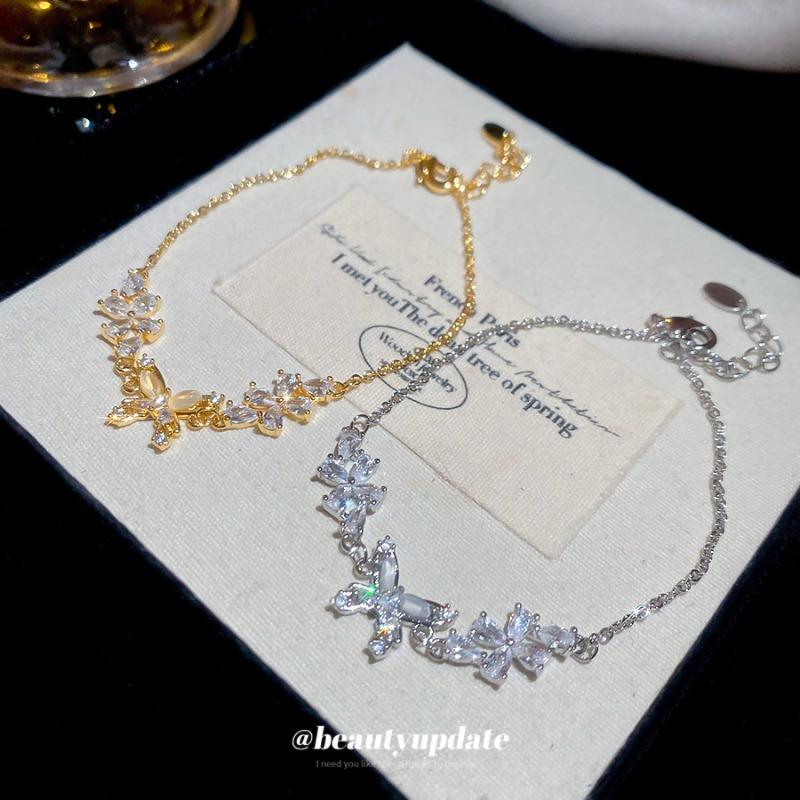 K real gold electroplated zircon flower butterfly bracelet light luxury high-end exquisite bracelet fashion versatile jewelry women