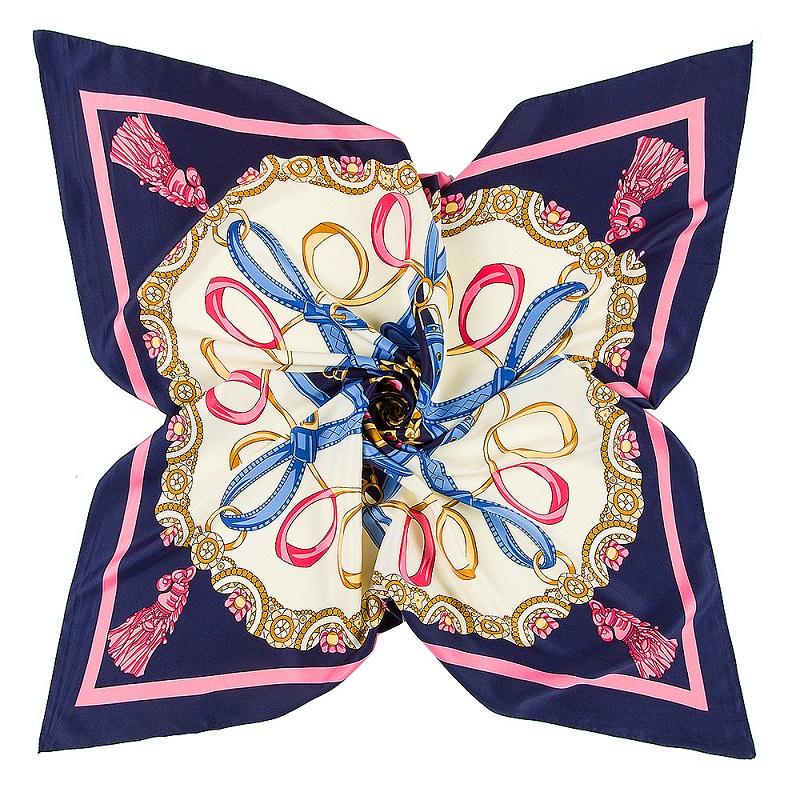 POBING Silk Scarf Luxury Brand Melt Chain Neckerchief Muslim Headscarf Square Scarves Lady Foulard Female Bandana 100*100CM