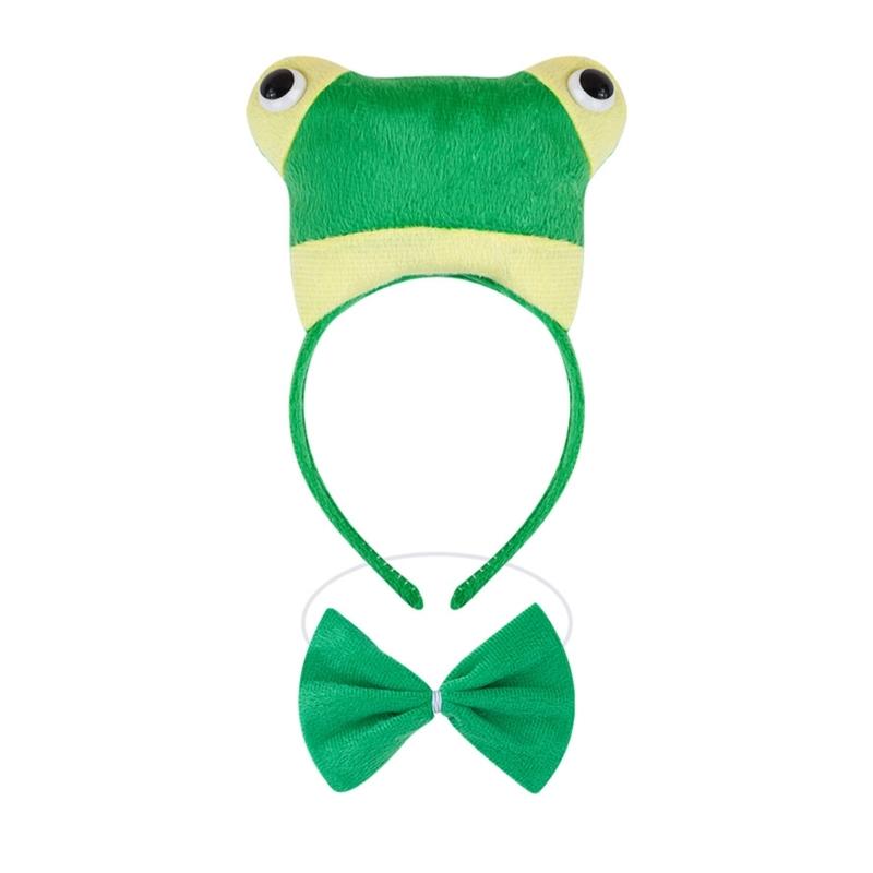 2/3Pcs Frogs Costume Accessories Set Frogs Ears Headband Tail Bowtie for Kids Boy Girls Halloween Party Cosplay Costume