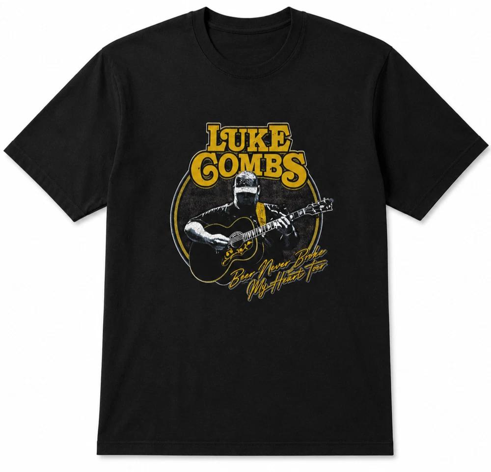 Luke Combs Beer Never Broke My Heart Tour Maglietta Nera Grafica Musica Country UK