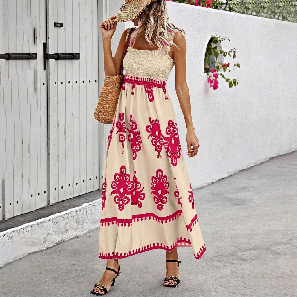 Women's Fashionable Retro Printed Bohemian Beach Dress Beach Vacation Dress