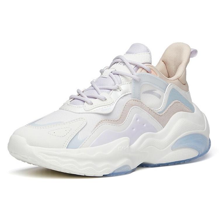 New Anta Life Collection Cushioning Anti Slip And Wear Resistant Low Top Chunky Sneakers Women's White Purple 122218812-3
