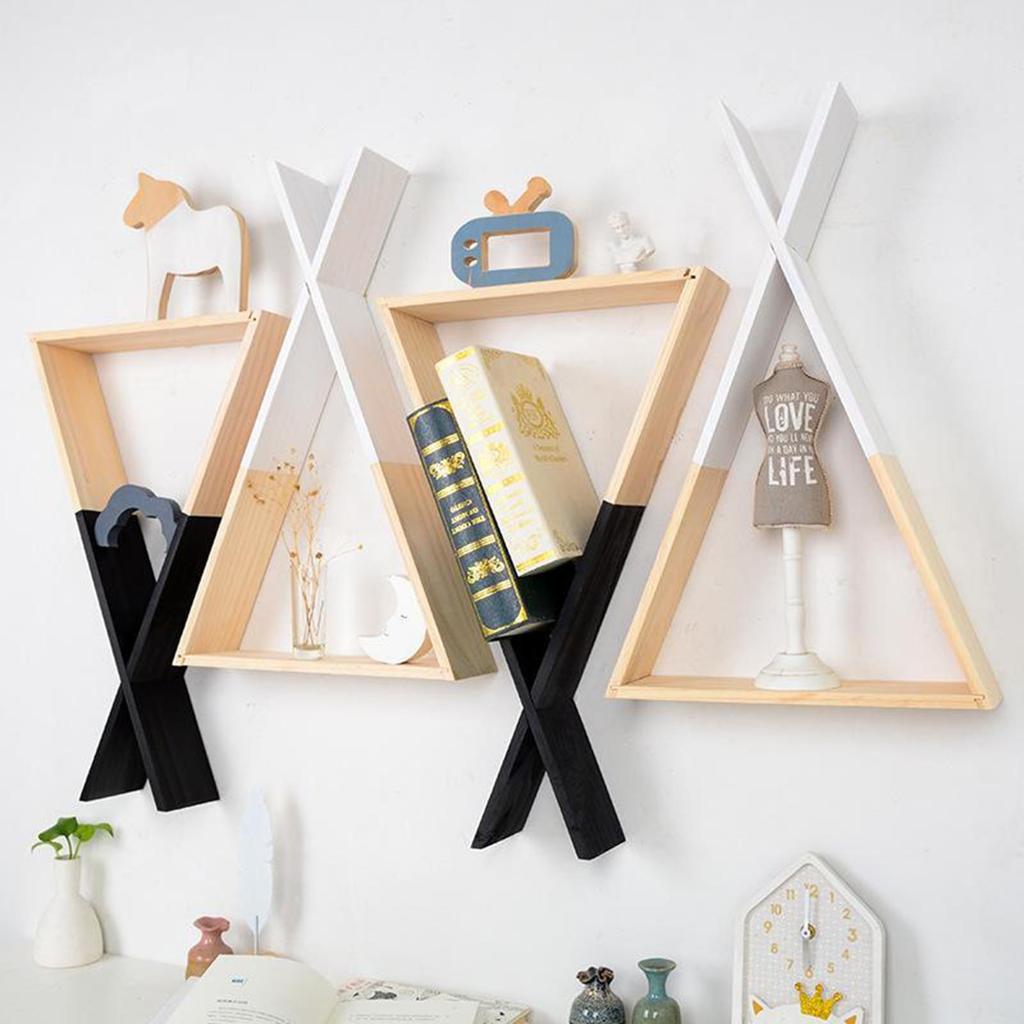Children Wooden Wall Shelf Triangle Storage Bookshelf Living room and home Decor
