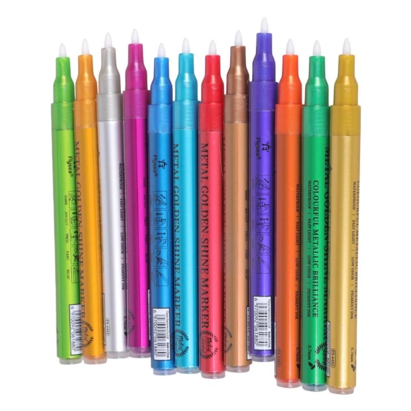 Metallic Paint Pen 12 Color Metallic Acrylic Marker Double Tip Acrylic Marker for Scrapbooking Notebook Journal Coloring